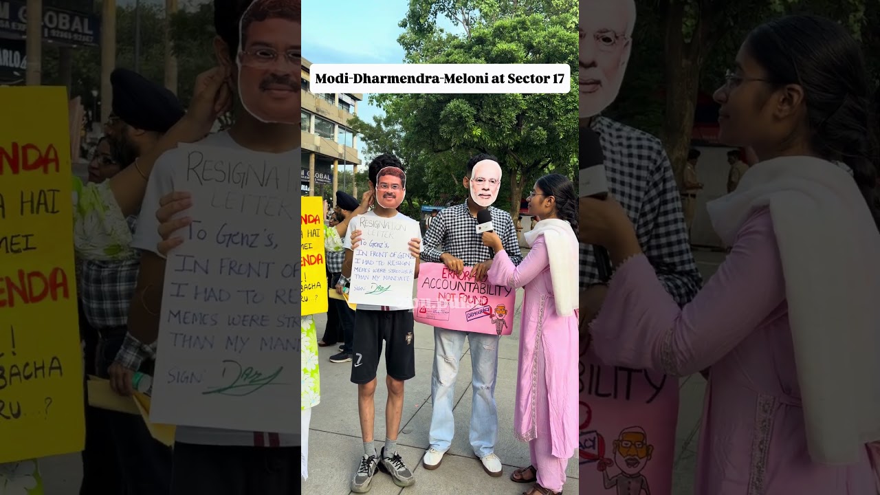 🤣 Modi–Dharmendra–Meloni at Sector 17: Protest Takes a Viral Turn 👀