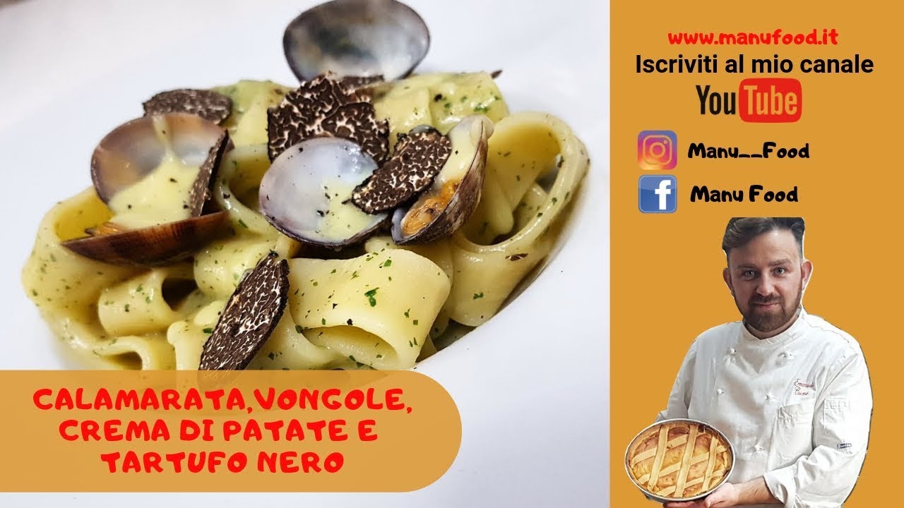 Calamarata with Potato Cream, Clams and Black Truffle