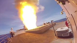 US Navy Guided Missile Cruiser Launches SM-2 Missile In The Philippine Sea