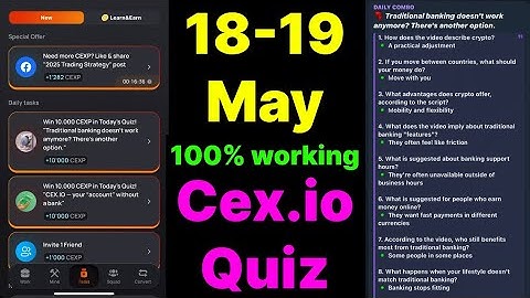 Cex.IO Quiz Answers Today 18 & 19 May | Cex.io Daily Quiz | Cex io daily combo | Cex.io daily quiz |
