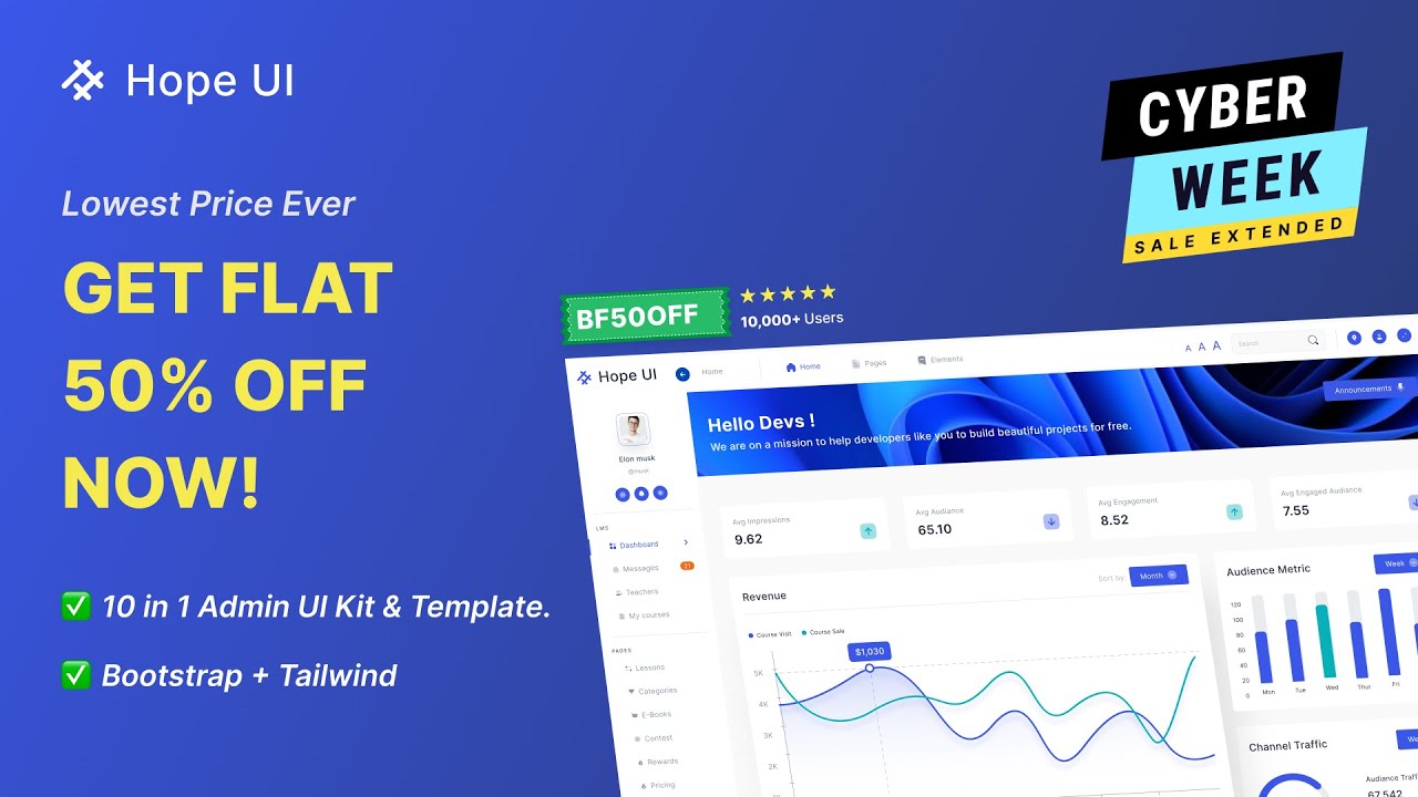 Hope UI Pro - Sale Extended - Cyber Week Sale - Get 50% Off - Bootstrap Dashboard | Iqonic Design