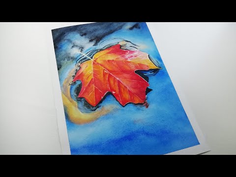 🍂Осень лужа акварелью/ Autumn puddle watercolor🍂