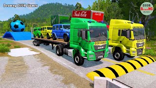 Double Flatbed Trailer Truck vs speed bumps|Busses vs speed bumps|Beamng Drive|443