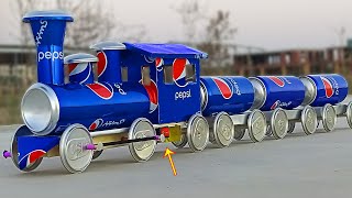 كيف تصنع قطار الكتروني من علب بيبسي 🚝 - قطار لعبة DIY