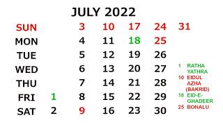 Calendar July 2022