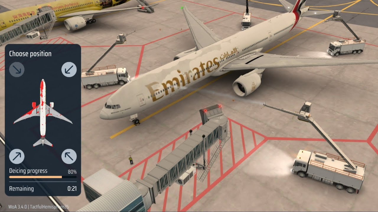 Emirates B77W getting deicing | World of Airports Gameplay 
