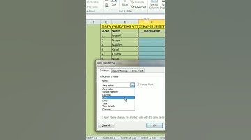 Data Validation Attendance Sheet Useful Trick #shortsfeed #shorts #shortvideo #excel