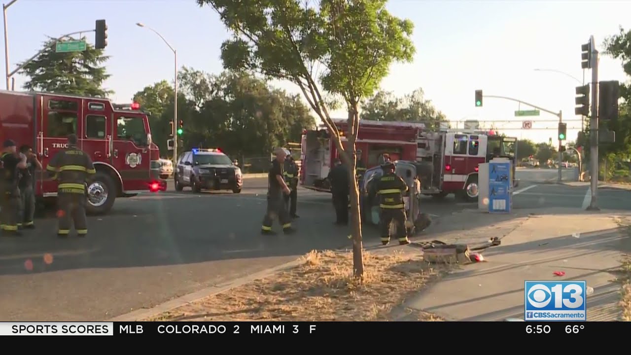 Car Overturned After Crash In Modesto