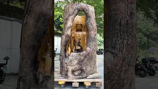 “Buddha Emerging from the Tree 🙏🪵 #statue #buddha #woodworking #workout #vishuart #woodstatue