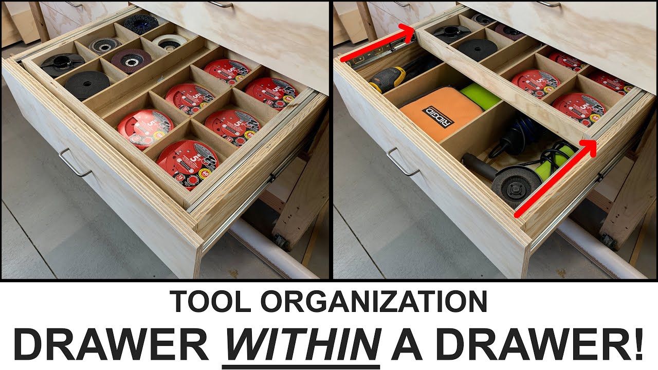 Workshop Drawer Organization  DIY Drawer Dividers with Sliding Tray 