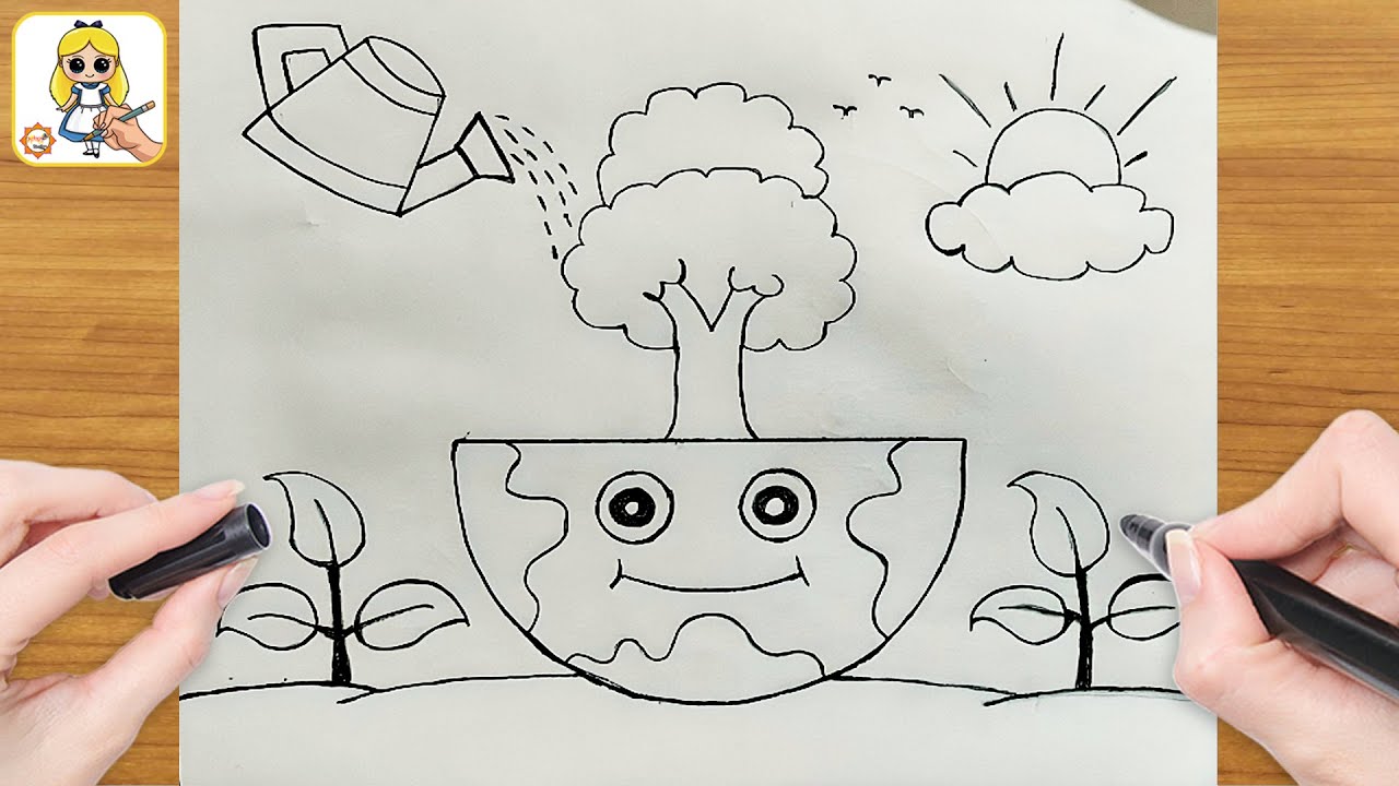 SAVE TREE SAVE EARTH EASY POSTER DRAWING || HOW TO SAVE ENVIRONMENT ...