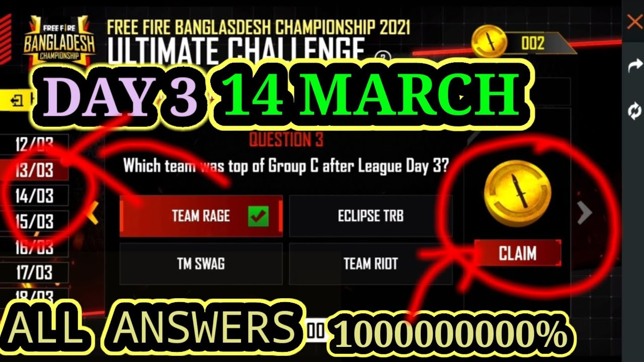 14 March all correct Answers |Esports Ultimate Challenge Day 3 all answers