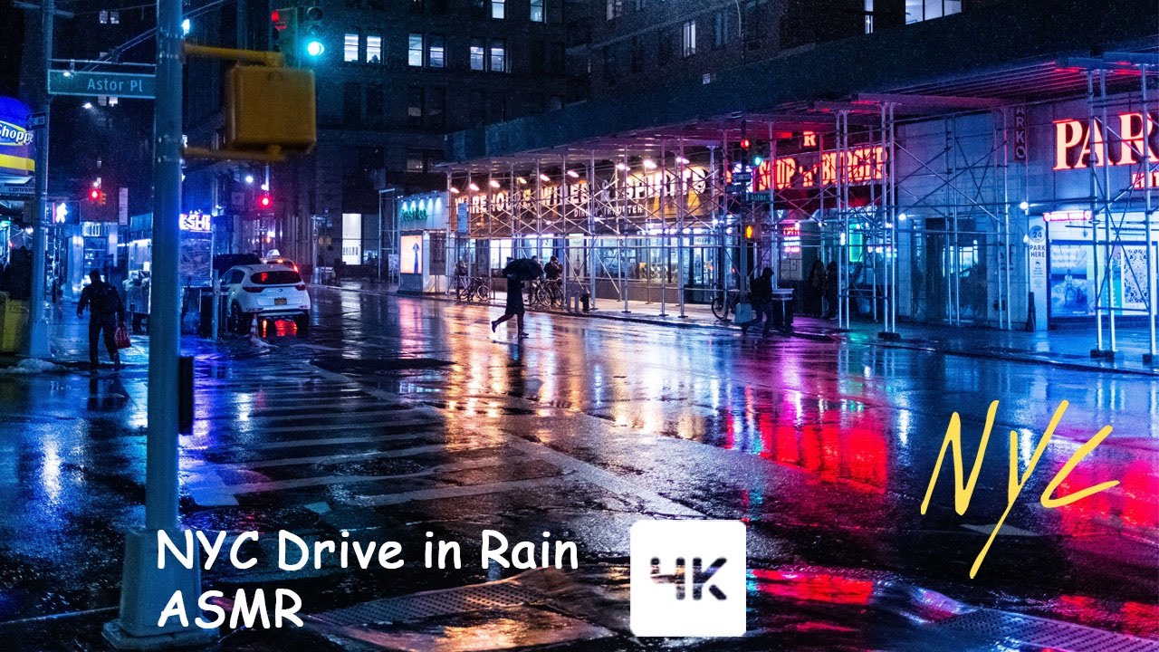 New York City 4K 60, Night drive in the rain, Manhattan drive in rain ...