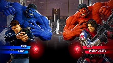 Blue Hulk & Chris VS Red Hulk & Winter Soldier (Very Hard) - Marvel vs Capcom | 4K