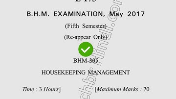 May 2017 Dcrust BHM 5th Sem Reappear Housekeeping Management Question Paper