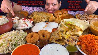Eating Spicy🔥 Masala Dosa, Schezwan Noodles, Aloo Paratha, Idli Sambar, Sandwch, Aloo Ki Sabji Puri