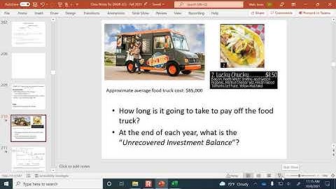 Unrecovered Investment Balance, rate of return; course project - ENGR 222, Class 18 (4 Oct 2021)