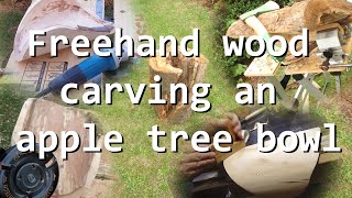 Freeform shape - freehand wood carving of a wooden tray