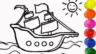 Pirate Ship Coloring Pages How to draw a Pirates' ship Learn Colors for children