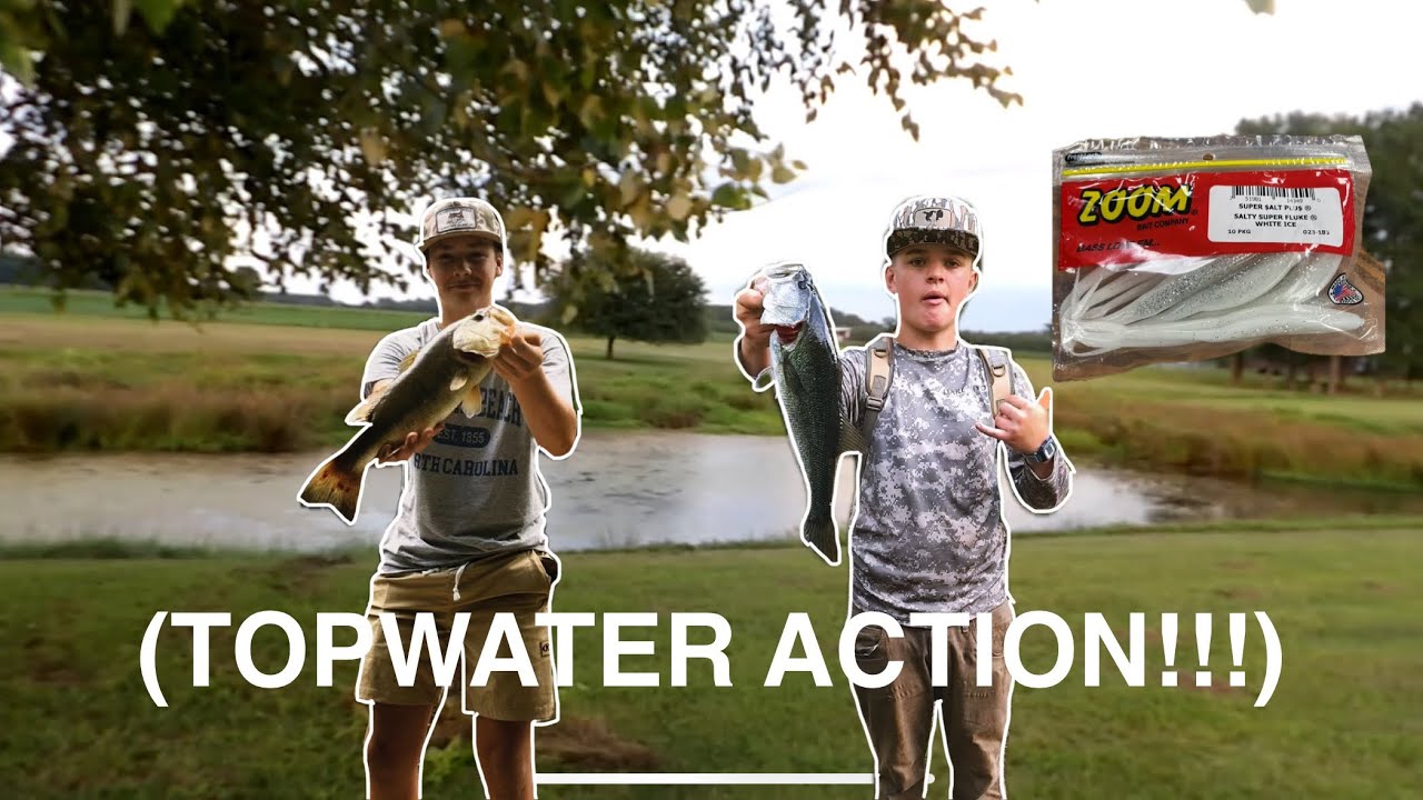 BASS FISHING AT MY UNCLES LOADED POND PART 2 (TOPWATER ACTION)