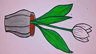 🌷 Tulips Flower Hand Drawing Pencil Art Tutorial for Kids  Easy Tulip Sketch Step by Step  Simple F