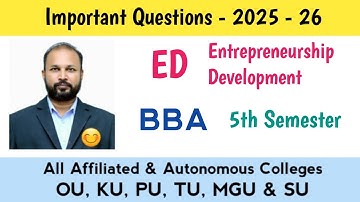 Belangrijke vragen over ondernemerschapsontwikkeling 2025-26 BBA 5e semester V Sem Imp OU KU TU P...