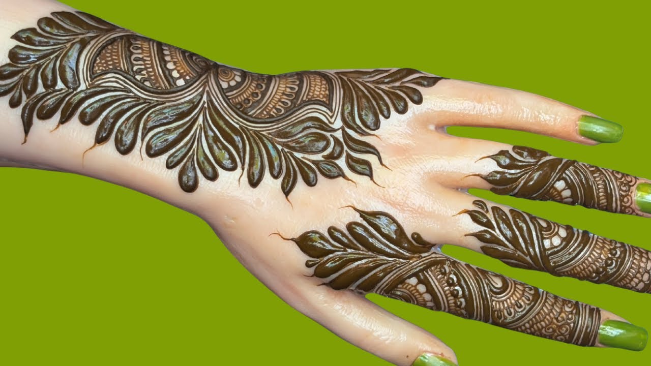 Very Beautiful Quick and Easy Prettiest Doha Design/Bold Leaves easy Doha Henna Design For Back Hand