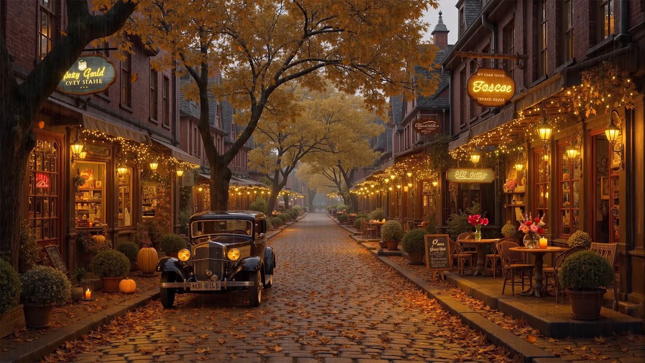 Vintage Autumn Jazz Café 🌙 Peaceful Evening Street Vibes Relaxing 