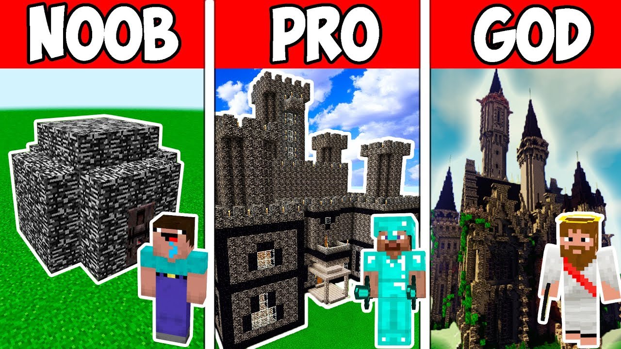 Minecraft NOOB vs PRO vs GOD : BEDROCK CASTLE BASE in Minecraft - Animation