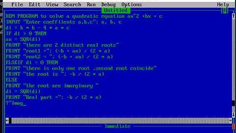 program to solve a quadratic equation ax^2 + bx + c in Qbasic
