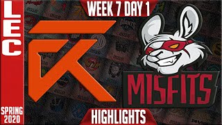 XL vs MSF Highlights | LEC Spring 2020 W7D1 | Excel vs Misfits Gaming