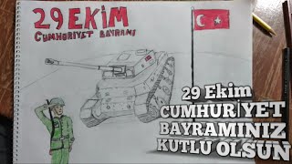 29 Ekim Cumhuriyet Bayramı Resmi Çizimi Kolay - 29 Ekim Resimleri - Çizim Mektebi