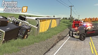 FARM ACCIDENT! TOTALED SEMI AND TRAILER (ROLEPLAY) | FARMING SIMULATOR 2019 screenshot 2