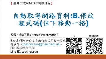 Excel 2013 VBA 辦公室自動化程式開發:11.自動取得網路資料-8.修改程式碼往下移動一格