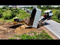 Incredible first new project extreme dump truck fly unloading fails us power dozer push out of stuck