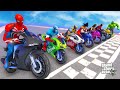 Spiderman vs Superhero Hulk Epic Stunts Motorbikes Challenge &amp; Tower Climbing With Spiderman - GTA 5