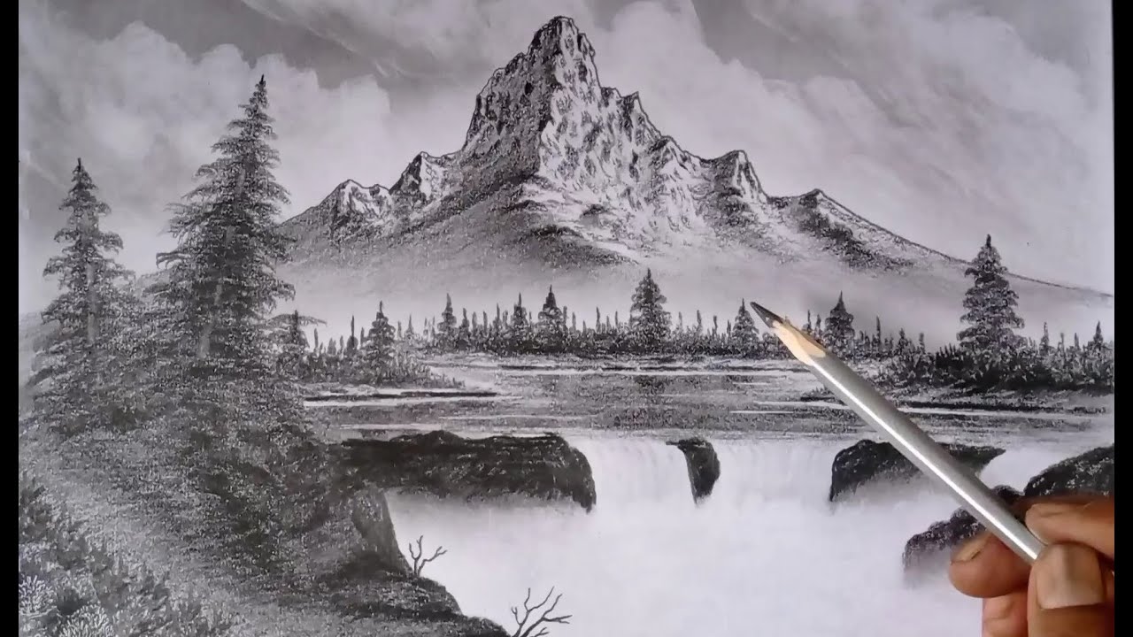 Pencil drawing landscape scenery step by step/ Charcoal pencil drawing/ -  YouTube