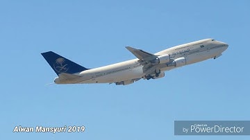 Landing & Take off, Boeing 747-400, Saudia, di Juanda (Penerbangan Haji 2019)