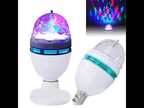 Світлодіодна диско-лампа E27 (6Вт, обертання, світломузика), видео 1