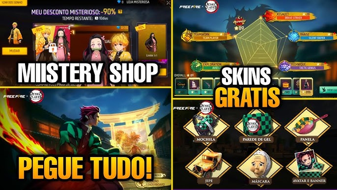 AMANHÃ!? PEGUE AS 2 MÁSCARAS DEMON SLAYER, PUNHO SAITAMA, TOP CRIMINAL,  COELHÃO, NOVIDADES FREE FIRE 