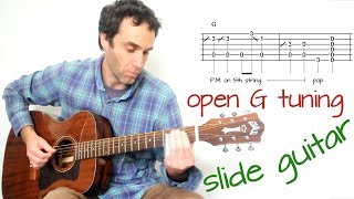 Slide guitar blues in open G tuning - Untitled #06 - Guitar lesson / tutorial with tab