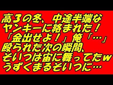 スカッとする話 高３の冬、中途半端なヤンキーに絡まれた！「金出せよ！」俺「…」殴られた次の瞬間、そいつは宙に舞ってたｗうずくまるそいつに…（スカッとスマイルCH）