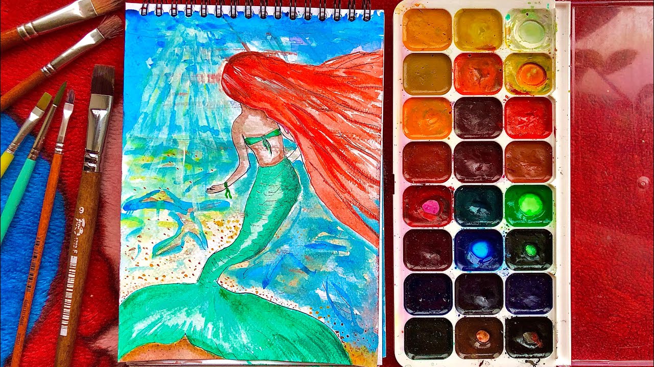 Русалочка рисунок красками