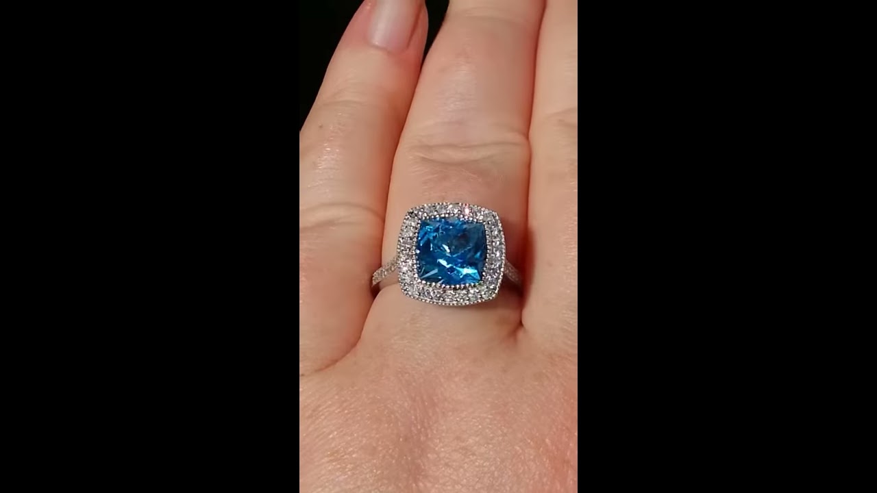 Precision Cut Neon Blue Topaz Engagement Ring In White Gold Milgrain Bezel Diamond Legacy