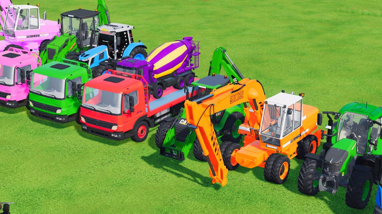 TRANSPORTING EXCAVATOR MIXER TRUCK TRACTORs Backhoe loaders Beamng.Drive Game FARMING SIMULATOR 22