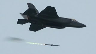 공군 F-35A AIM-120 암람 공대공 미사일, F-15K 장거리 공대지 미사일 슬램-ER 발사!   공군  전투기 공대공 및 지상목표 정밀타격 실사격 영상 공개