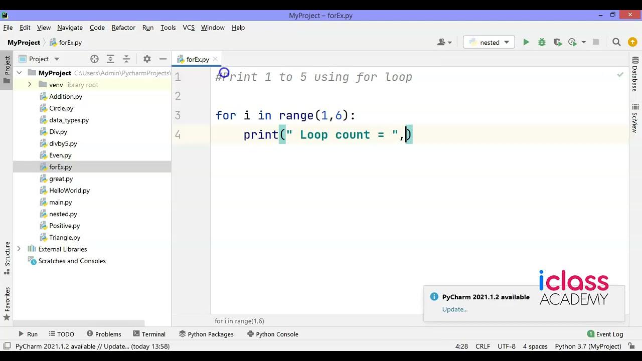 Print 1 to 5 using for loop - YouTube