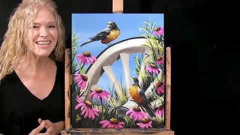 Learn How to Draw and Paint "BIRDS and WAGON WHEEL" with Acrylics- Fun Easy Art Tutorial-TIME LAPSE