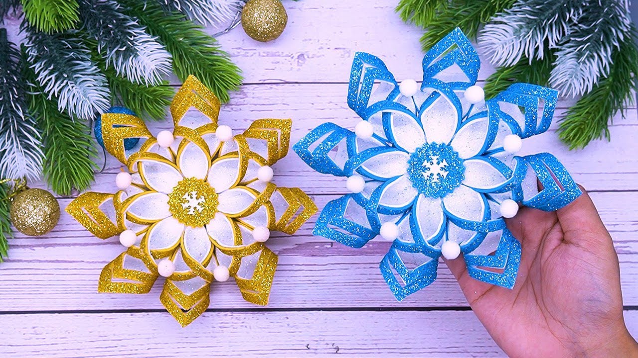 Glitter Foam Snowflakes ️DIY Christmas Ornaments Making With Foamiran🎅 ...