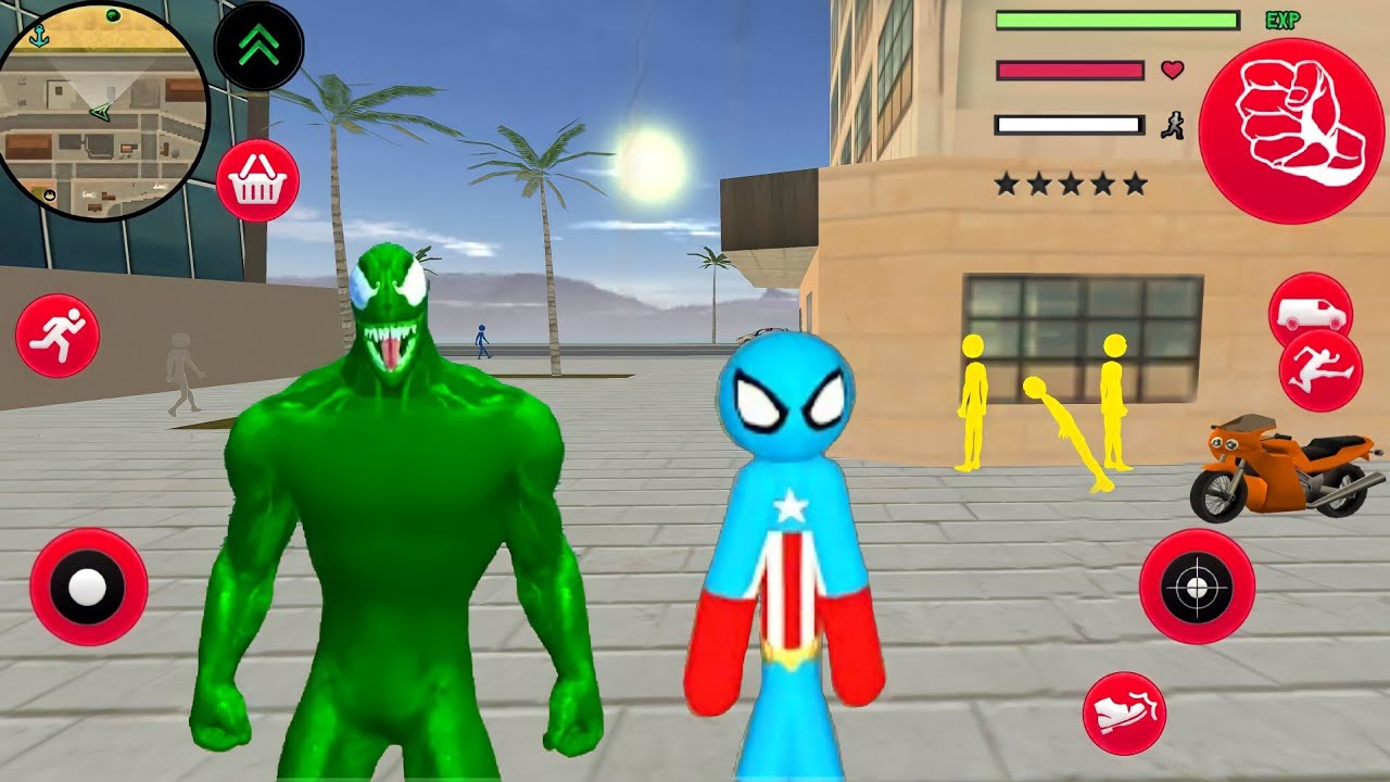 Süper Kahraman Çöp Adam - Spider US Captain Stickman Rope Hero Gangstar Crime #24 - Android Gameplay